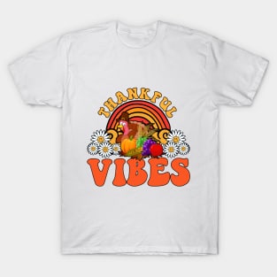 Thankful Vibes Turkey Rainbow Funny Retro Thanksgiving Women T-Shirt